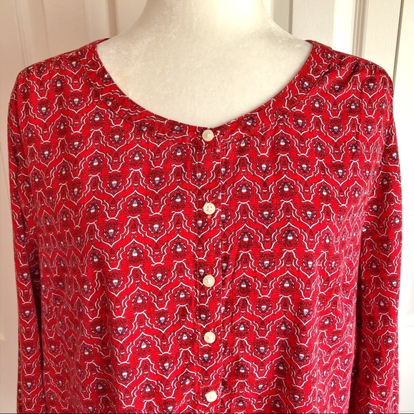 St. John's Bay Red Print Collarless Button Down Shirt 0X - Picture 2 of 12
